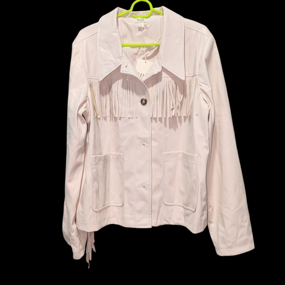New A.n.a A New Approach White Fringe Faux Leather Jacket - Picture 2 of 5